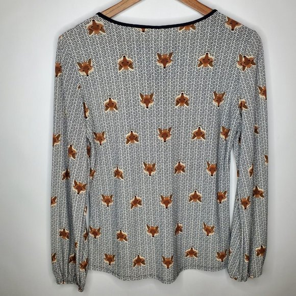A Collection Lojas Renner Womens Fox Print Novelty Blouse Size P (US S) Keyhole - Picture 5 of 12
